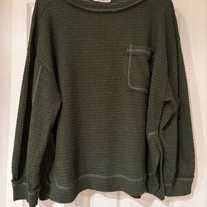 Zenana Outfitters Forest Green Waffle Knit Top
